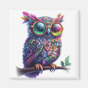 Vibrant Colorful Owl with Vibrant Glasses Design Magnet