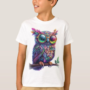 Vibrant Colorful Owl with Vibrant Glasses Design T-Shirt