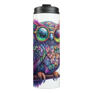 Vibrant Colorful Owl with Vibrant Glasses Design Thermal Tumbler