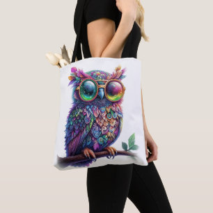 Vibrant Colorful Owl with Vibrant Glasses Design Tote Bag