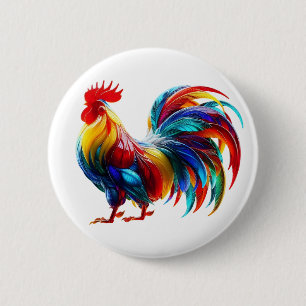 Vibrant Colorful Rooster Art 6 Cm Round Badge