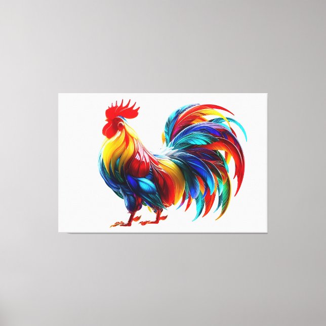 Vibrant Colorful Rooster Art Canvas Print (Front)
