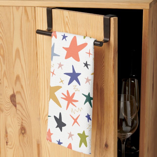 Vibrant Colorful Star Pattern  Tea Towel (Thirds Fold)