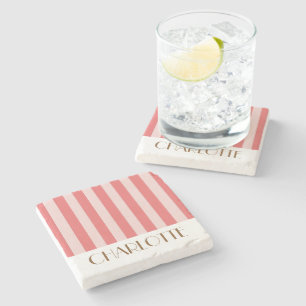 Vibrant Colorful Stripes pink Trendy Wedding Stone Coaster