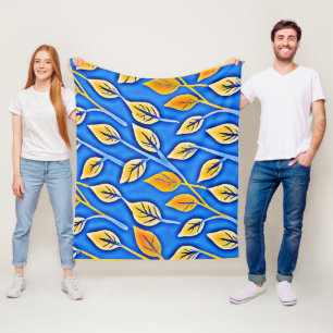 Vibrant ColorVista Leaves Pattern Fleece Blanket