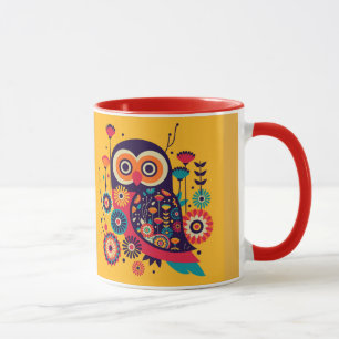 Vibrant colour abstract owl design mug