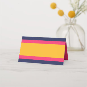 Vibrant Colour Block Blue Pink and Yellow Place Card