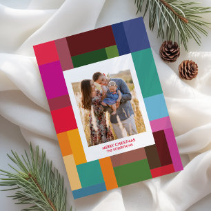 Vibrant Colour Block Geometric Photo Christmas Holiday Card