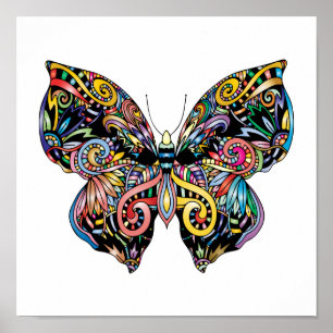 Vibrant colour butterfly drawing   poster