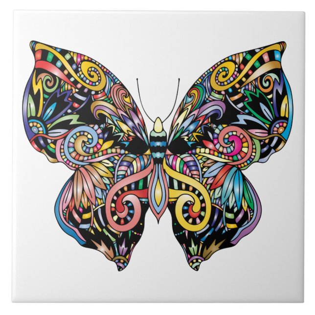 Vibrant colour butterfly drawing tile (Front)