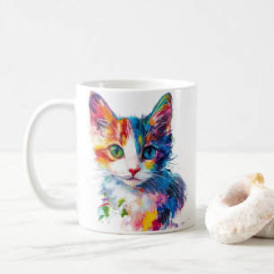 Vibrant Colour Cute Cat Face Mug - Cat Lover Gift
