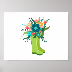 Vibrant colour flowers in Green Boots  Poster