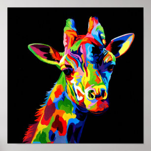 Vibrant colour Giraffe Painting Poster