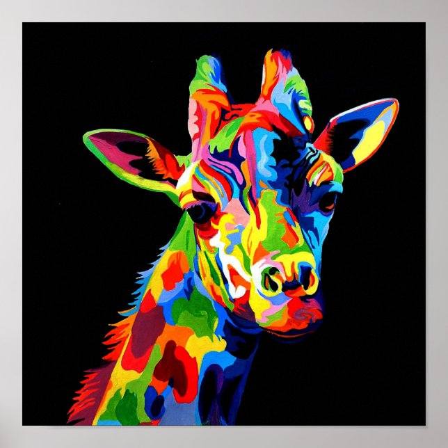 Vibrant colour Giraffe Poster (Front)