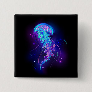 Vibrant Colour Glowing Jellyfish 15 Cm Square Badge
