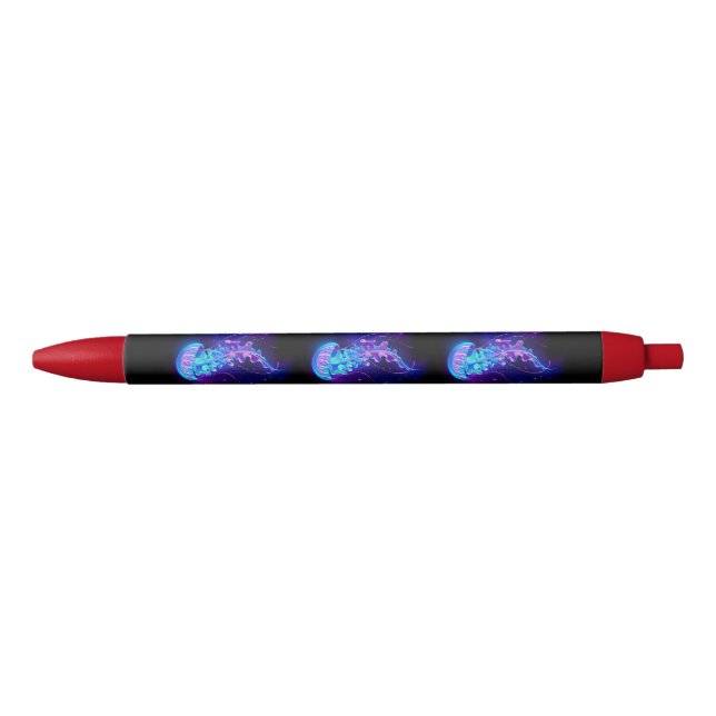 Vibrant Colour Glowing Jellyfish Black Ink Pen (Front)