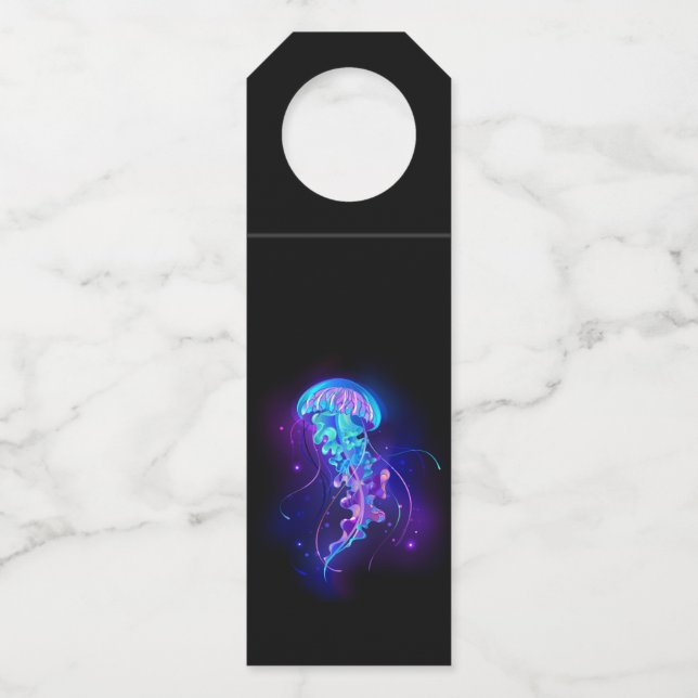 Vibrant Colour Glowing Jellyfish Bottle Tag (Front)