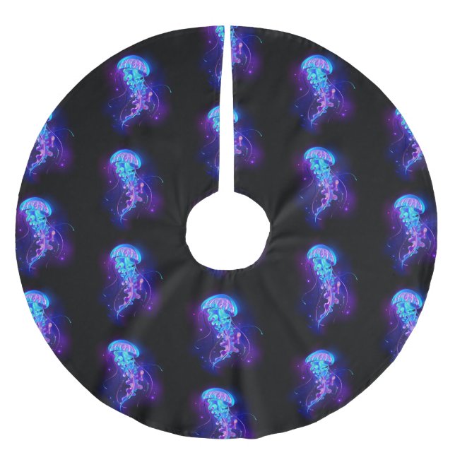 Vibrant Colour Glowing Jellyfish Brushed Polyester Tree Skirt (Front)