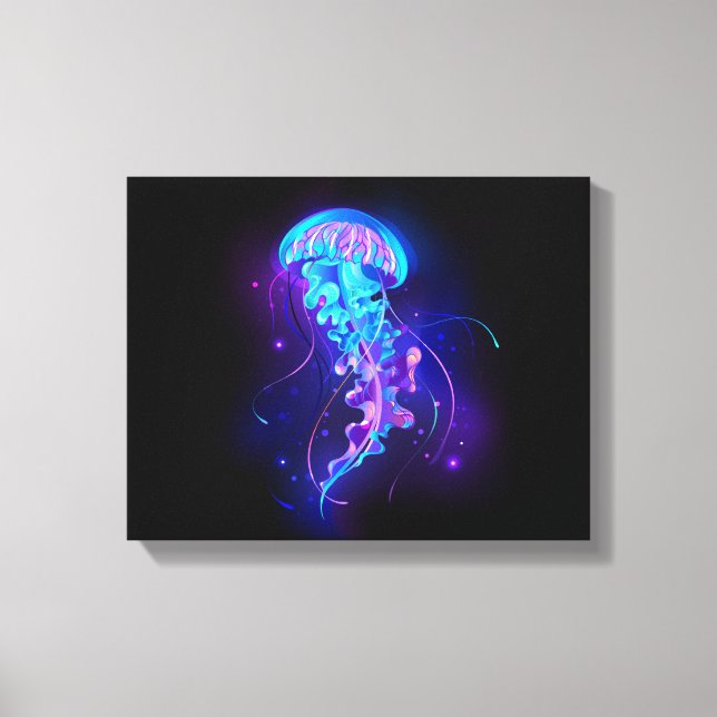 Vibrant Colour Glowing Jellyfish Canvas Print (Front)