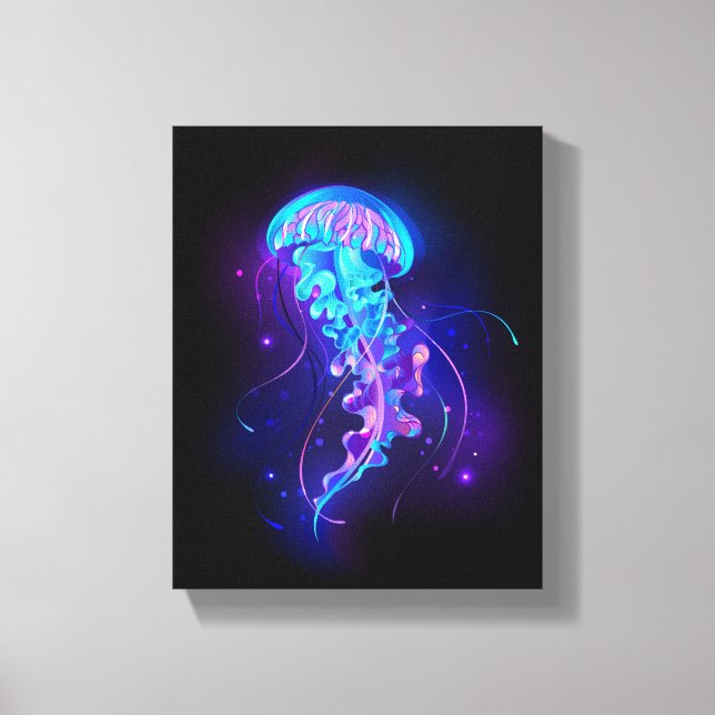 Vibrant Colour Glowing Jellyfish Canvas Print (Front)