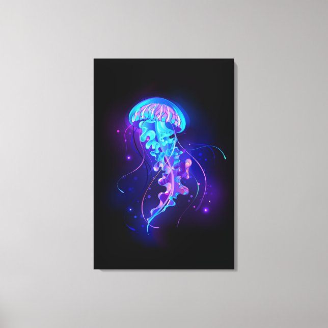 Vibrant Colour Glowing Jellyfish Canvas Print (Front)