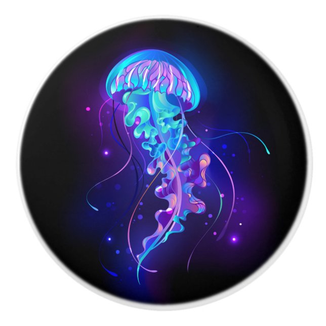 Vibrant Colour Glowing Jellyfish Ceramic Knob (Front)