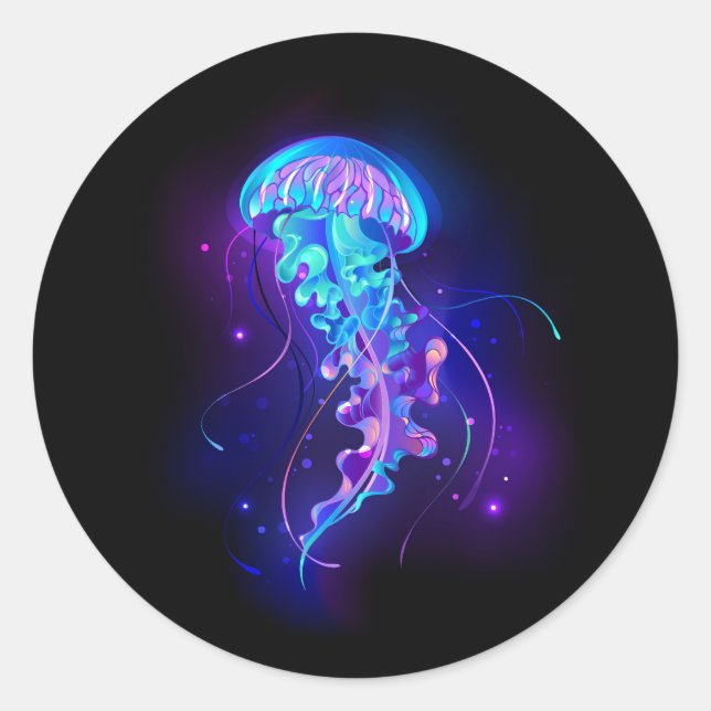 Vibrant Colour Glowing Jellyfish Classic Round Sticker (Front)