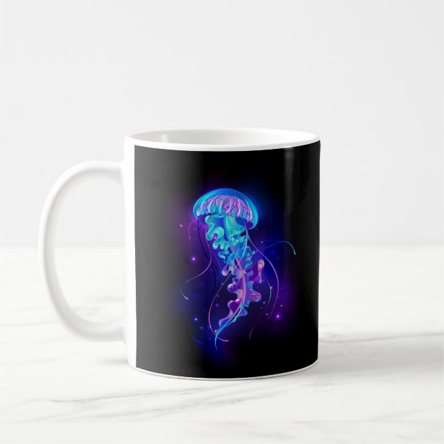 Vibrant Colour Glowing Jellyfish Coffee Mug (Left)