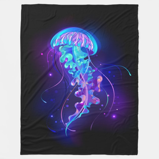 Vibrant Colour Glowing Jellyfish Fleece Blanket (Front)