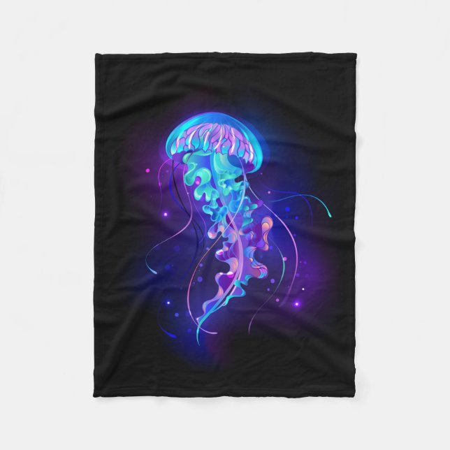 Vibrant Colour Glowing Jellyfish Fleece Blanket (Front)