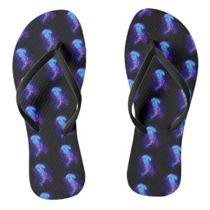 Vibrant Colour Glowing Jellyfish Flip Flops