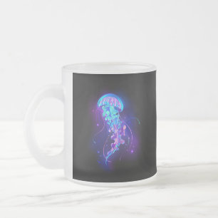 Vibrant Colour Glowing Jellyfish Frosted Glass Coffee Mug