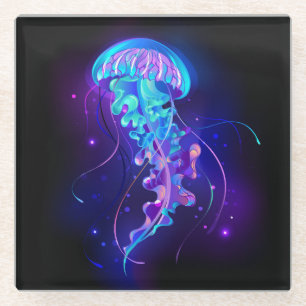 Vibrant Colour Glowing Jellyfish Glass Coaster