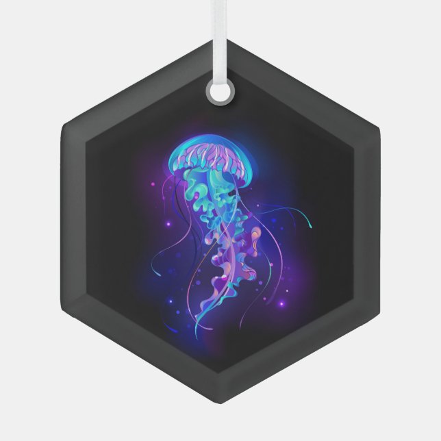 Vibrant Colour Glowing Jellyfish Glass Tree Decoration (Front)