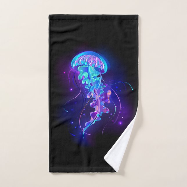Vibrant Colour Glowing Jellyfish Hand Towel (Hand Towel)