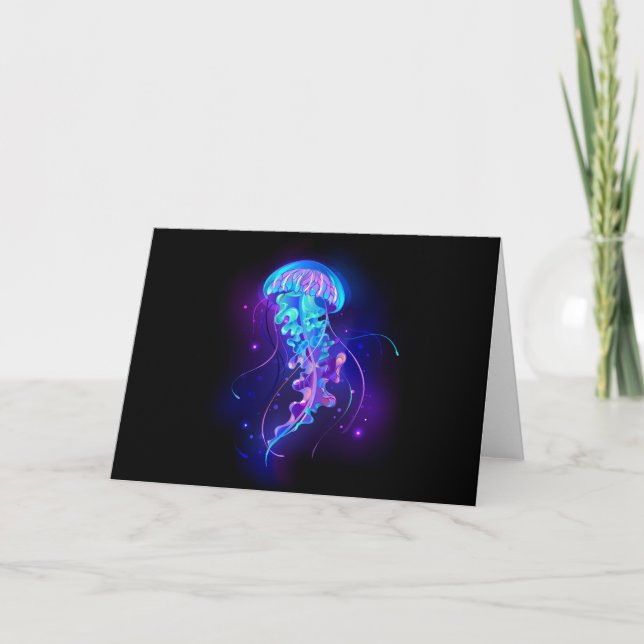 Vibrant Colour Glowing Jellyfish Holiday Card (Front)