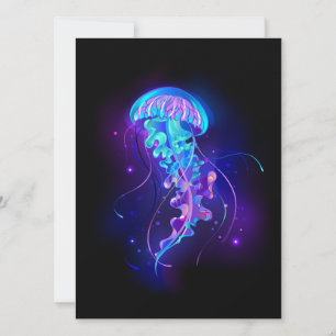 Vibrant Colour Glowing Jellyfish Invitation