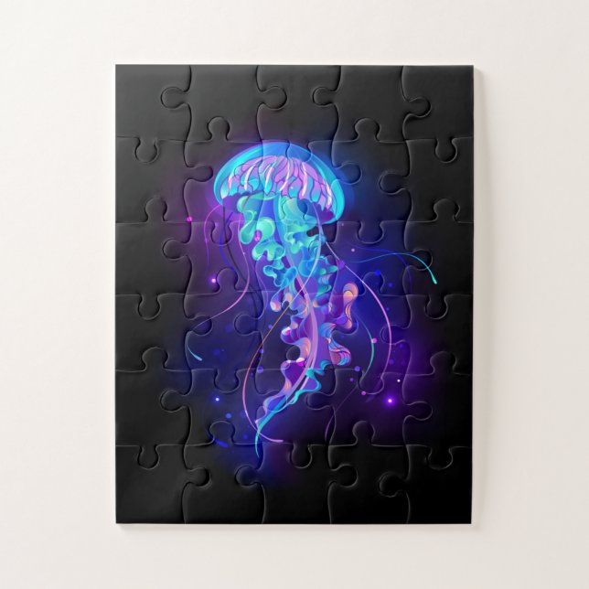 Vibrant Colour Glowing Jellyfish Jigsaw Puzzle (Vertical)