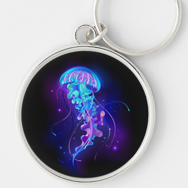 Vibrant Colour Glowing Jellyfish Key Ring (Front)