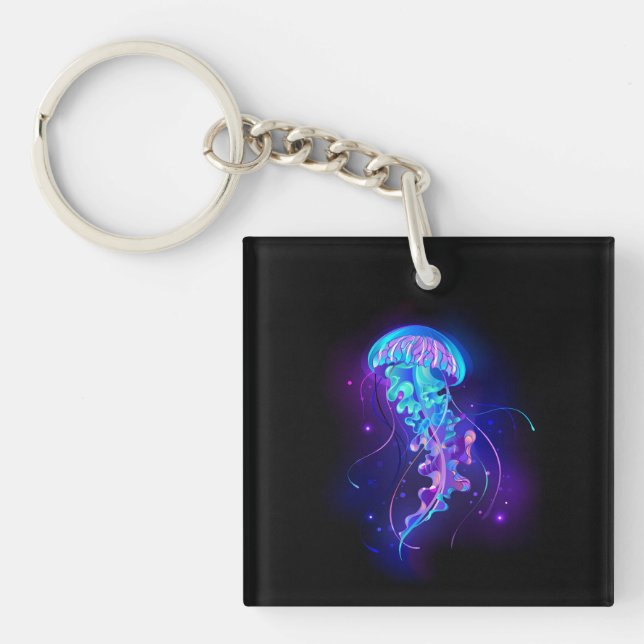 Vibrant Colour Glowing Jellyfish Key Ring (Front)