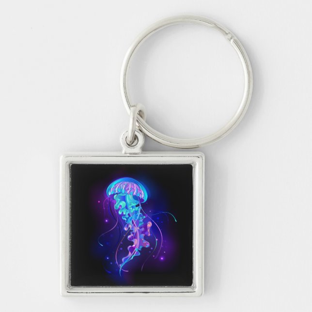 Vibrant Colour Glowing Jellyfish Key Ring (Front)