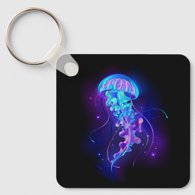 Vibrant Colour Glowing Jellyfish Key Ring (Front)
