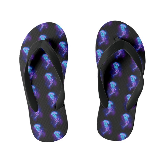 Vibrant Colour Glowing Jellyfish Kid's Flip Flops (Footbed)