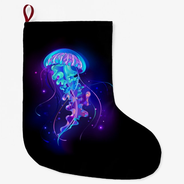 Vibrant Colour Glowing Jellyfish Large Christmas Stocking (Front)