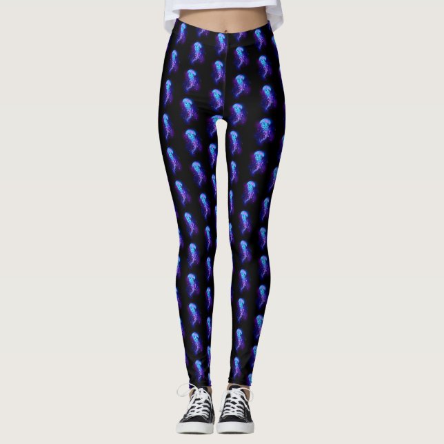 Vibrant Colour Glowing Jellyfish Leggings (Front)
