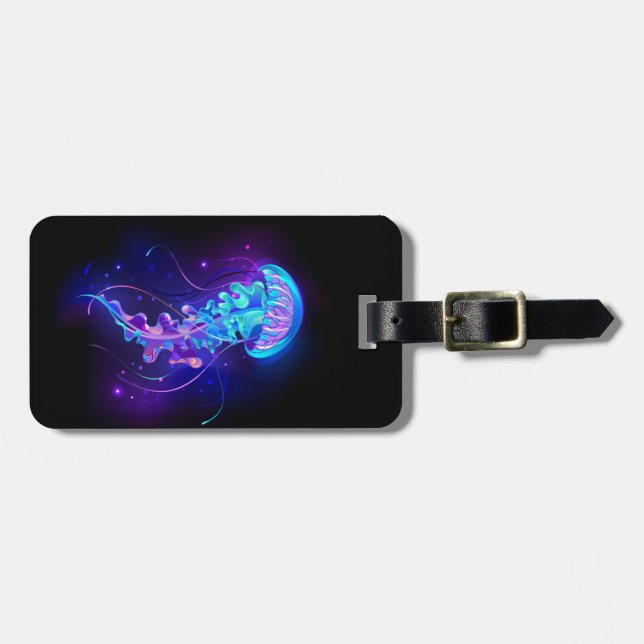Vibrant Colour Glowing Jellyfish Luggage Tag (Front Horizontal)