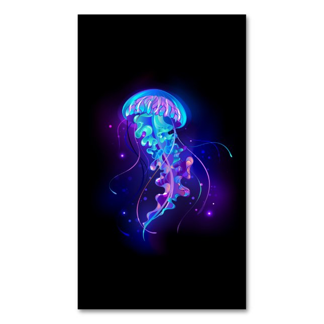 Vibrant Colour Glowing Jellyfish Magnetic Business Card (Front Vertical)