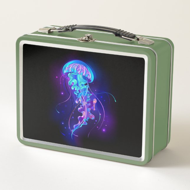 Vibrant Colour Glowing Jellyfish Metal Lunch Box (Front)
