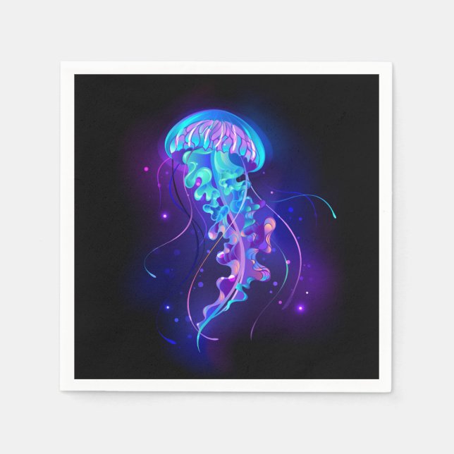 Vibrant Colour Glowing Jellyfish Napkin (Front)
