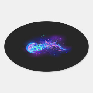 Vibrant Colour Glowing Jellyfish Oval Sticker